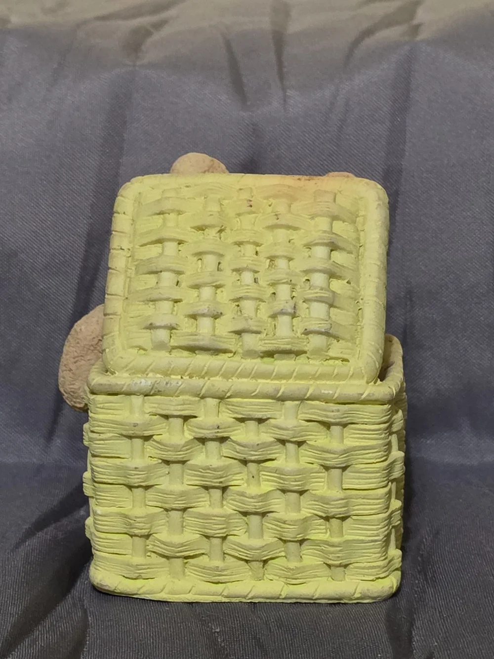 Vintage Lipco Teddy Bear in Yellow Woven Basket Decorative Accent